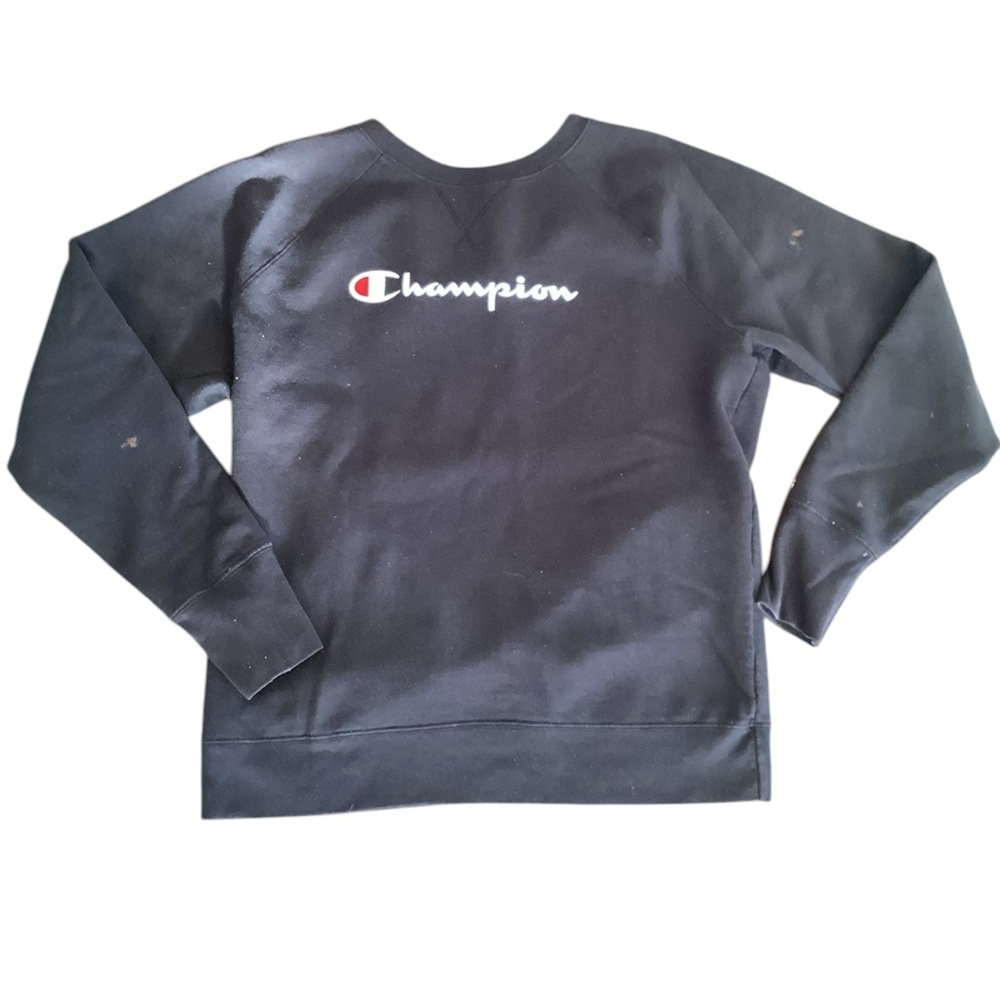 Champion Black Crewneck Size Large [bleach spots]